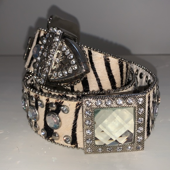 Zebra Leather Cowhide Rhinestone Western Belt Crystal Embellishment main image 6